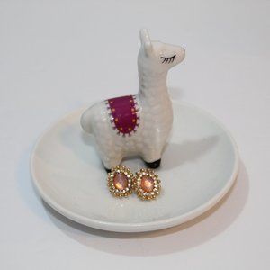 Oval Pink Gold Rhinestone Cocktail Earrings NEW